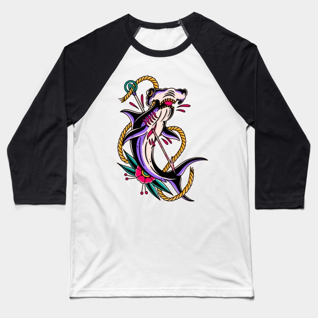 wild shark Baseball T-Shirt by ILLUSTRA.13